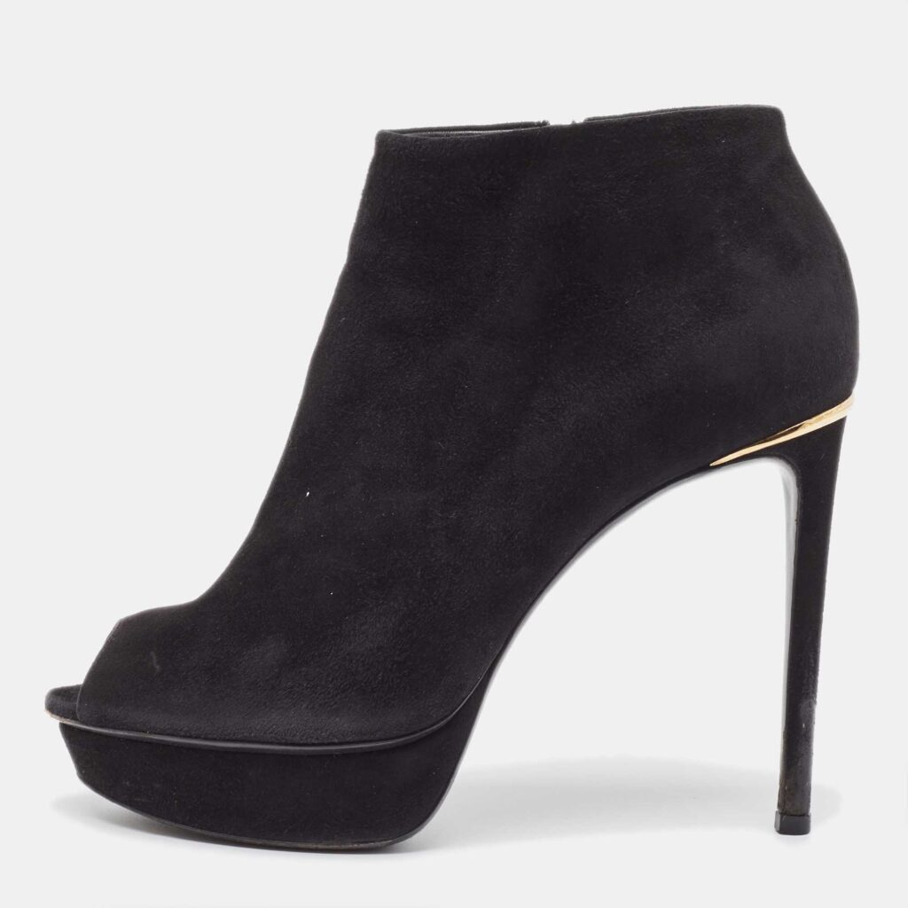 luxury-women-louis-vuitton-used-shoes-p949044-003 Louis Vuitton Black Suede Peep Toe Ankle Boots Size 37