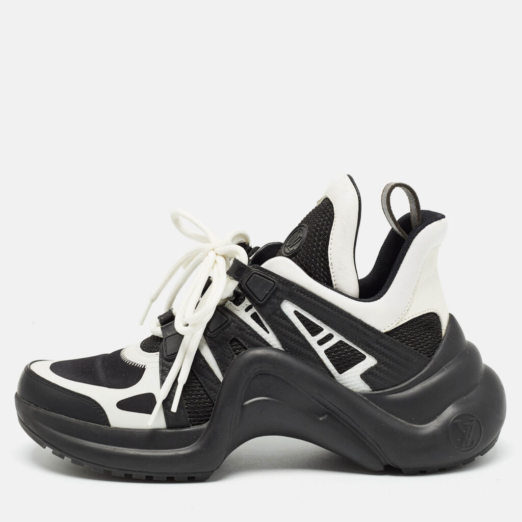 luxury-women-louis-vuitton-used-shoes-p963235-010 Louis Vuitton Black/White Leather and Mesh Archlight Sneakers Size 37.5
