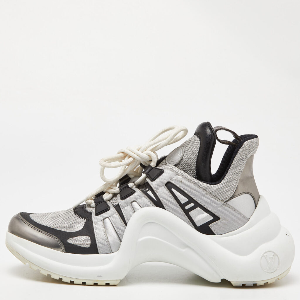 luxury-women-louis-vuitton-used-shoes-p964898-008 Louis Vuitton Silver Leather and Mesh Archlight Sneakers Size 38.5