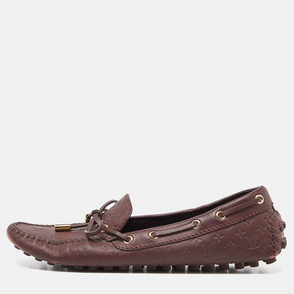 luxury-women-louis-vuitton-used-shoes-p968875-010 Louis Vuitton Burgundy Leather Gloria Bow Slip On Loafers Size 37