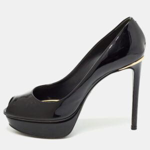 Louis Vuitton Black Patent Leather Eyeline Peep Toe Pumps Size 37