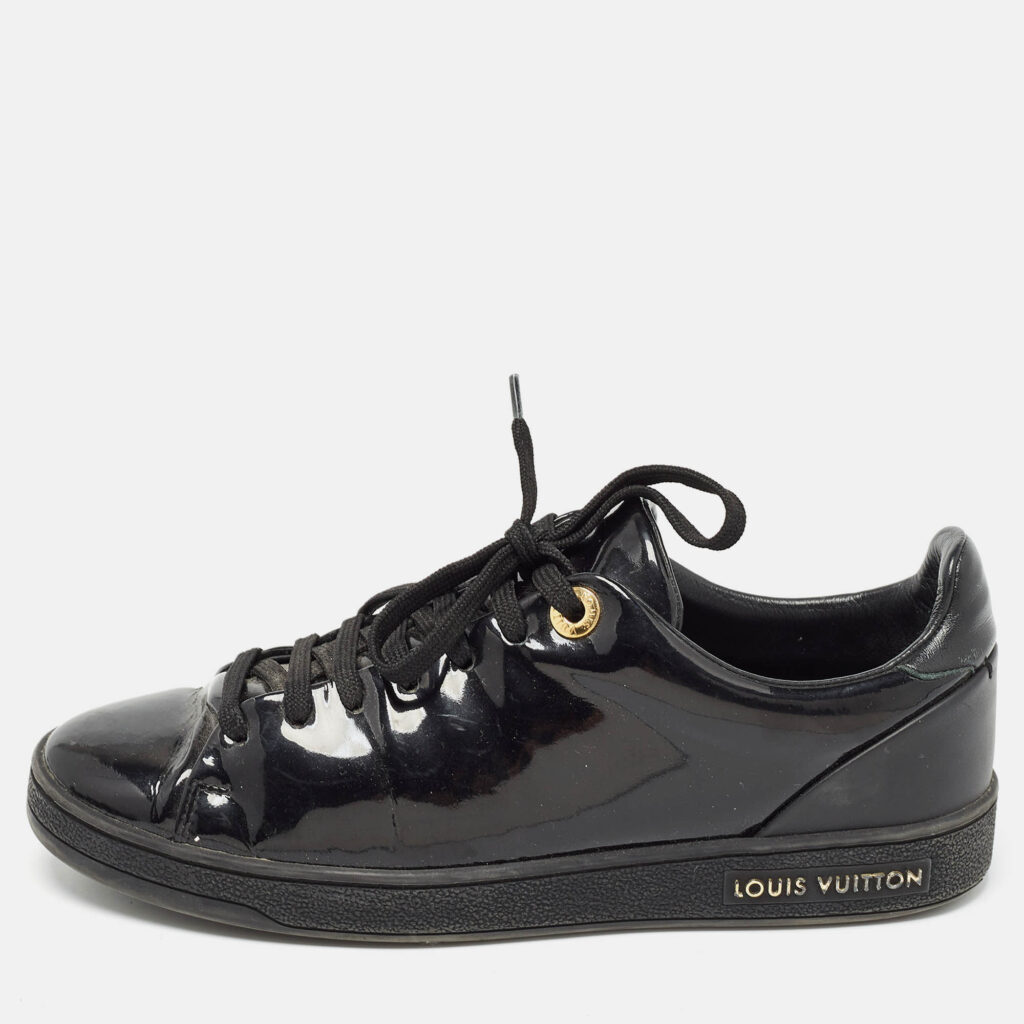 luxury-women-louis-vuitton-used-shoes-p973832-011 Louis Vuitton Black Patent Frontrow Sneakers Size 35