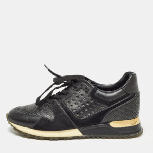 Louis Vuitton Black Leather and Suede Run Away Sneakers Size 36.5