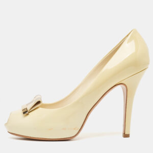 Louis Vuitton Cream Patent Leather Damier Azur Damia Pumps Size 38