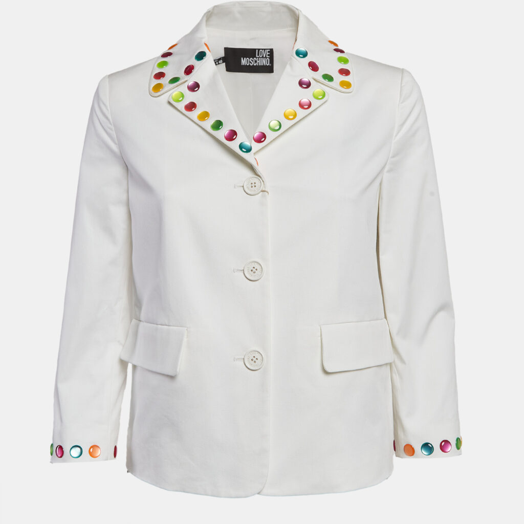 luxury-women-love-moschino-new-clothes-p1041860-002 Love Moschino White Multicolor Stud Embellished Gabardine Blazer S