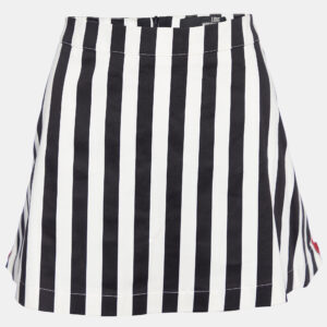 Love Moschino Black & White Striped Cotton Contrast Zip Detail Mini Skirt M