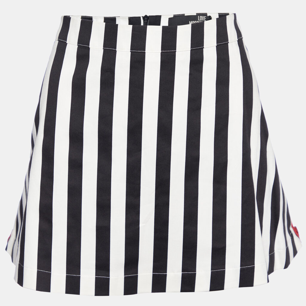 luxury-women-love-moschino-new-clothes-p888071-004 Love Moschino Black & White Striped Cotton Contrast Zip Detail Mini Skirt M