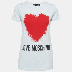 Love Moschino Grey Logo Print Cotton Crew Neck T-Shirt S