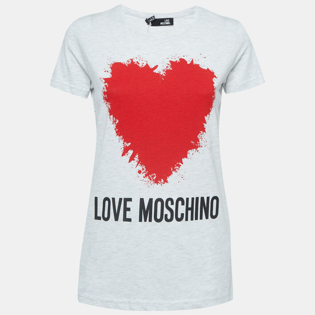 luxury-women-love-moschino-new-clothes-p929892-001 Love Moschino Grey Logo Print Cotton Crew Neck T-Shirt S