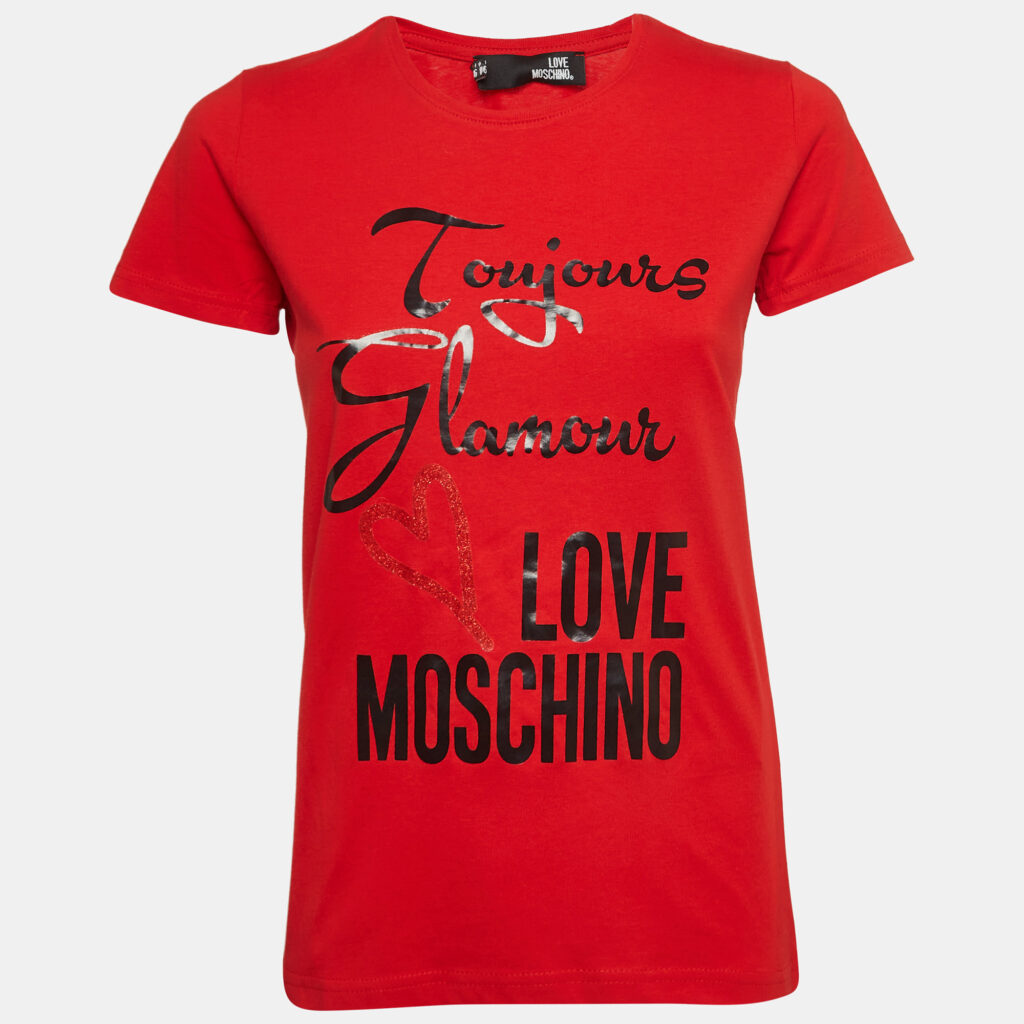 luxury-women-love-moschino-new-clothes-p964357-003 Love Moschino Red Printed Cotton Knit Crew Neck T-Shirt S
