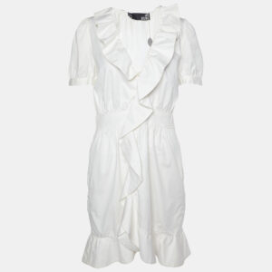 Love Moschino White Cotton Ruffle Detail Knee Length Dress M