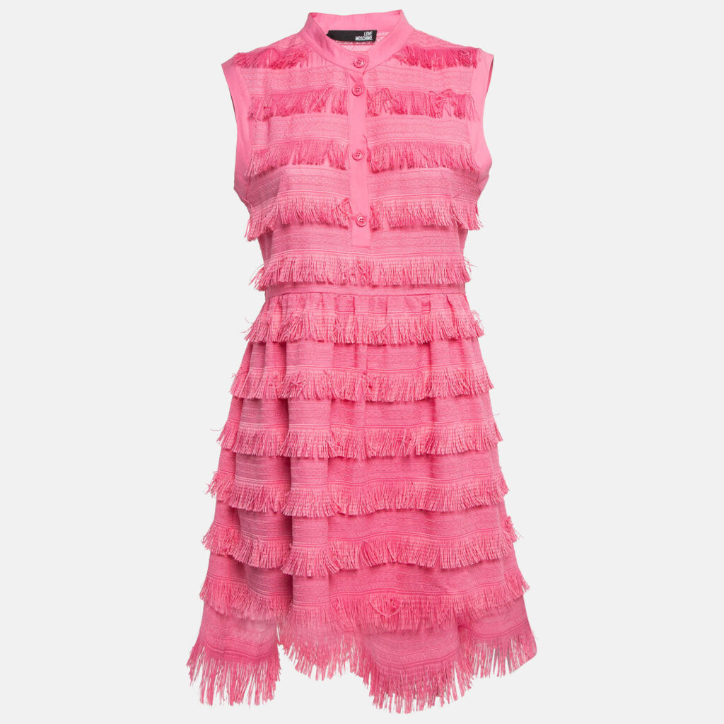 luxury-women-love-moschino-used-clothes-p1026309-004 Love Moschino Pink Cotton Fringed Detail Shirt Dress M