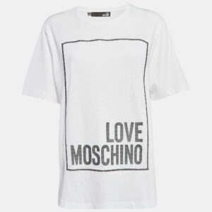 Love Moschino  White Metallic Print Jersey T-Shirt S