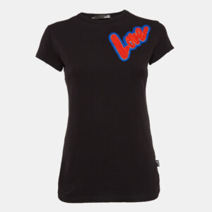 Love Moschino Black Cotton Knit Love Patch Detail T-Shirt S