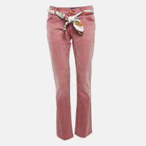 Love Moschino Burgundy Washed Denim Belted Jeans M Waist 34"