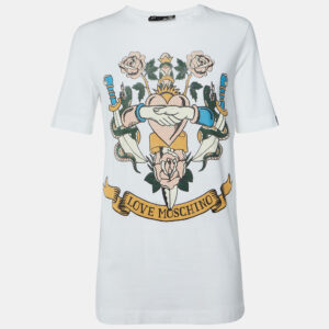 Love Moschino White Printed Cotton Crew Neck T-Shirt S