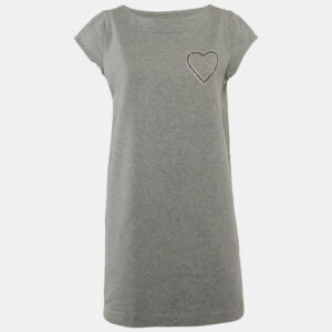 Love Moschino Grey Logo Embellished Cotton Knit Mini Dress M