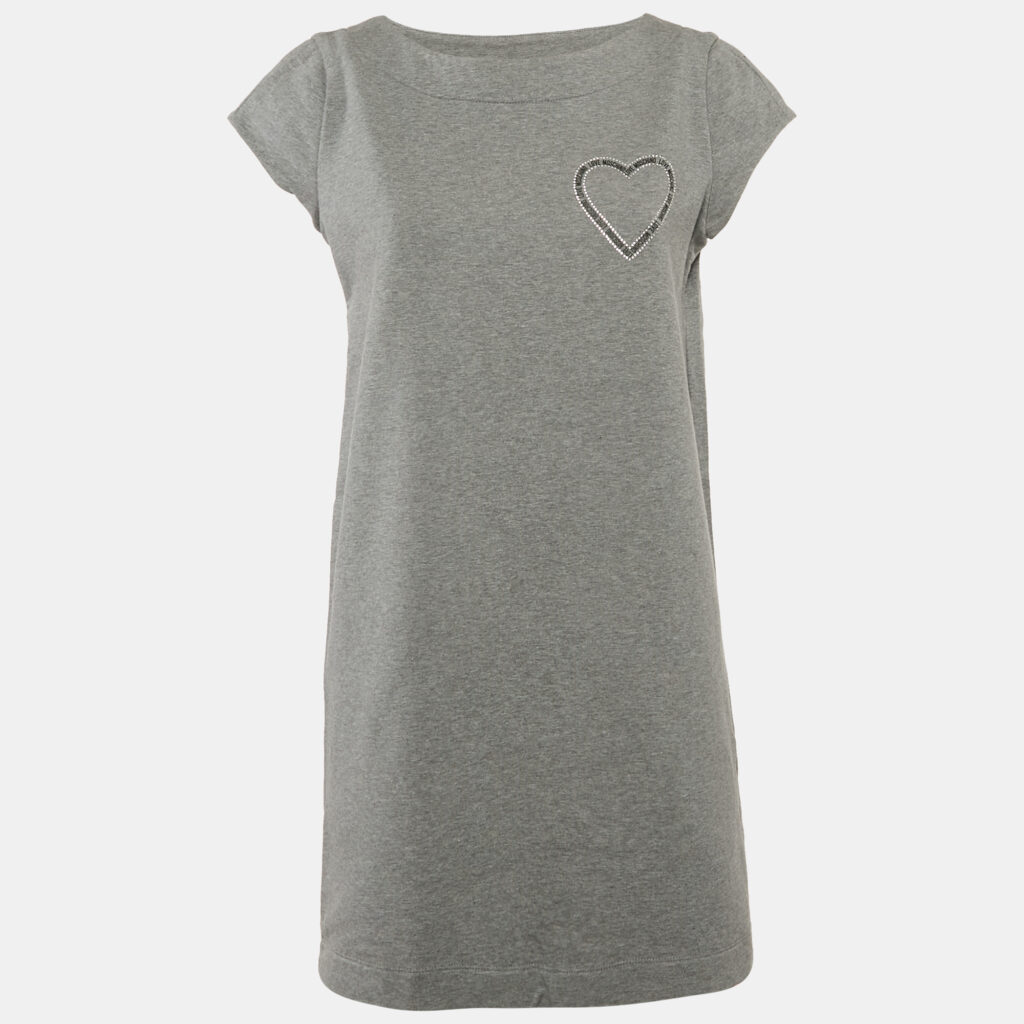 Love Moschino Grey Logo Embellished Cotton Knit Mini Dress M