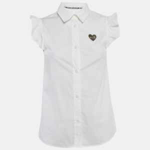 Love Moschino White Button Front Cap Sleeve Blouse S