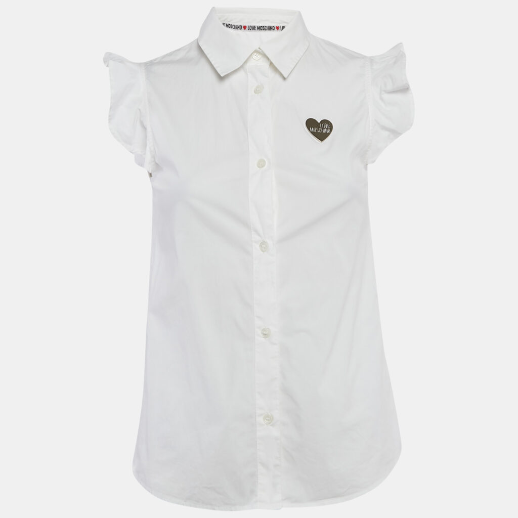 luxury-women-love-moschino-used-clothes-p1106847-003 Love Moschino White Button Front Cap Sleeve Blouse S