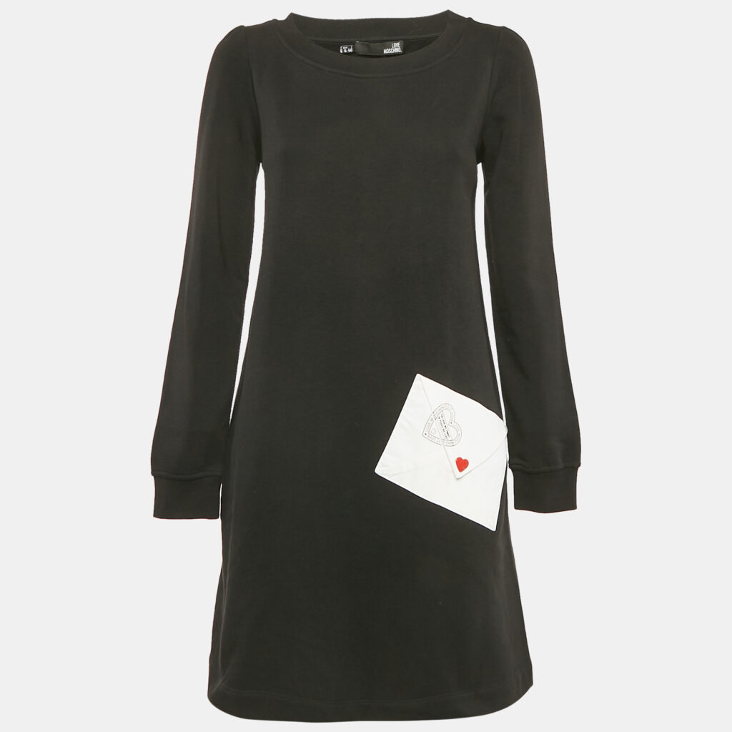 luxury-women-love-moschino-used-clothes-p1108602-004 Love Moschino Black Viscose Heart Detail Mini Long Sleeve Dress S