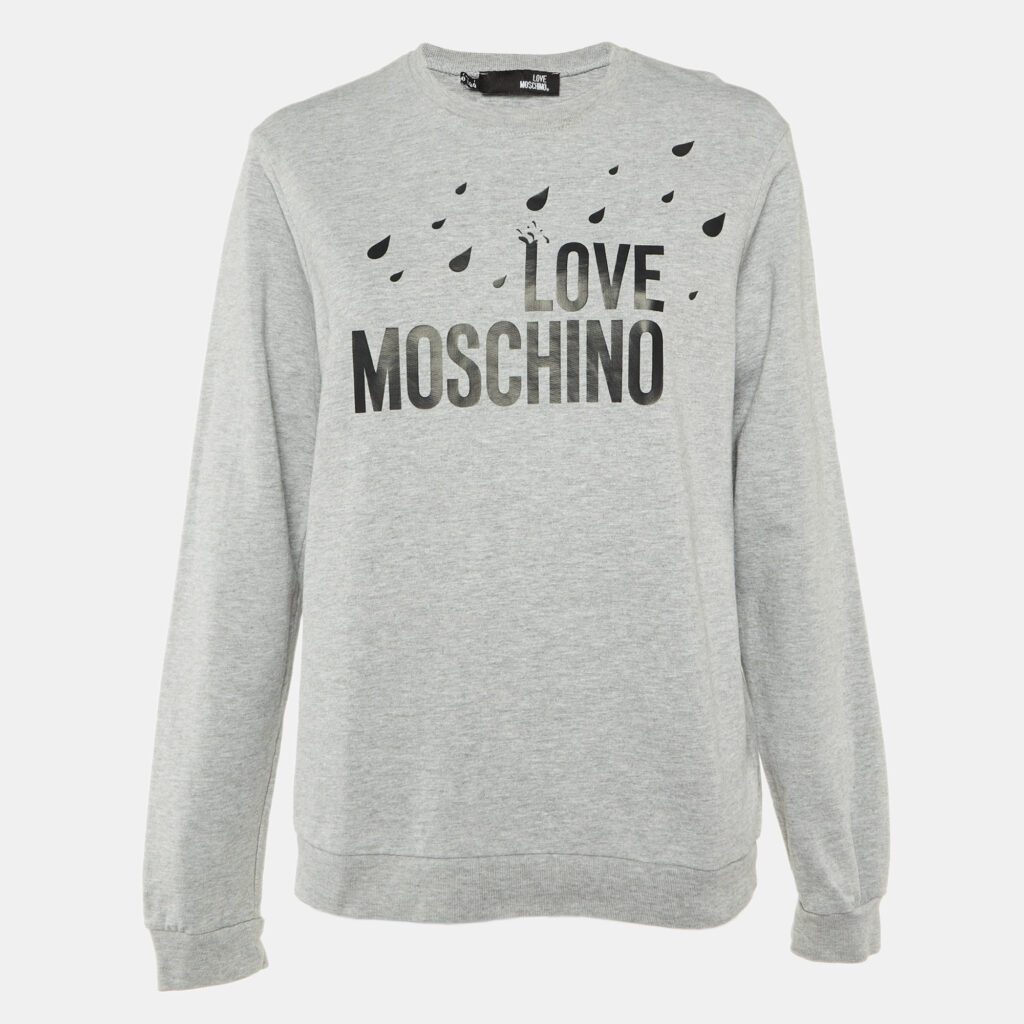 luxury-women-love-moschino-used-clothes-p1116617-001 Love Moschino Grey Logo Print Cotton Crew Neck Sweatshirt M