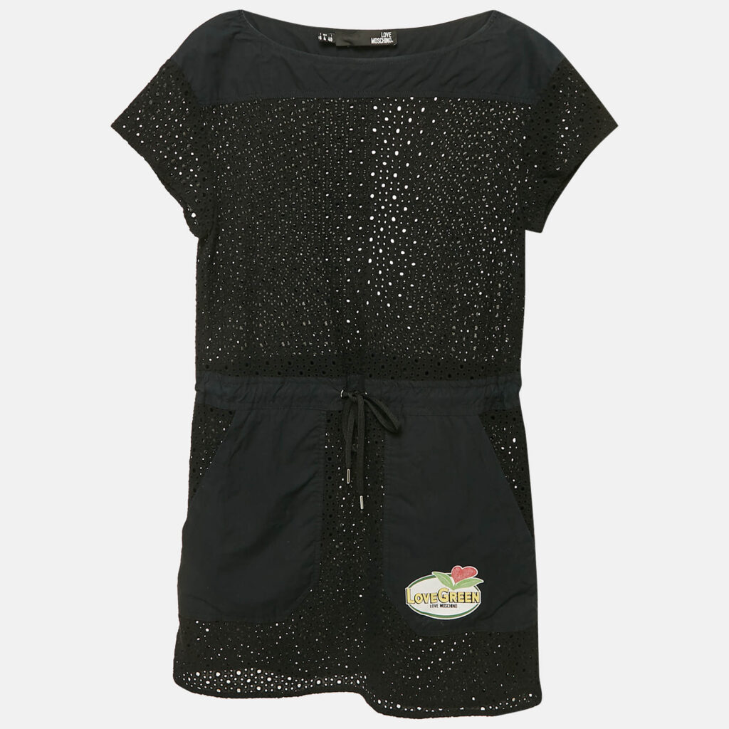 Love Moschino Black Broderie Anglaise Cotton Mini Dress S