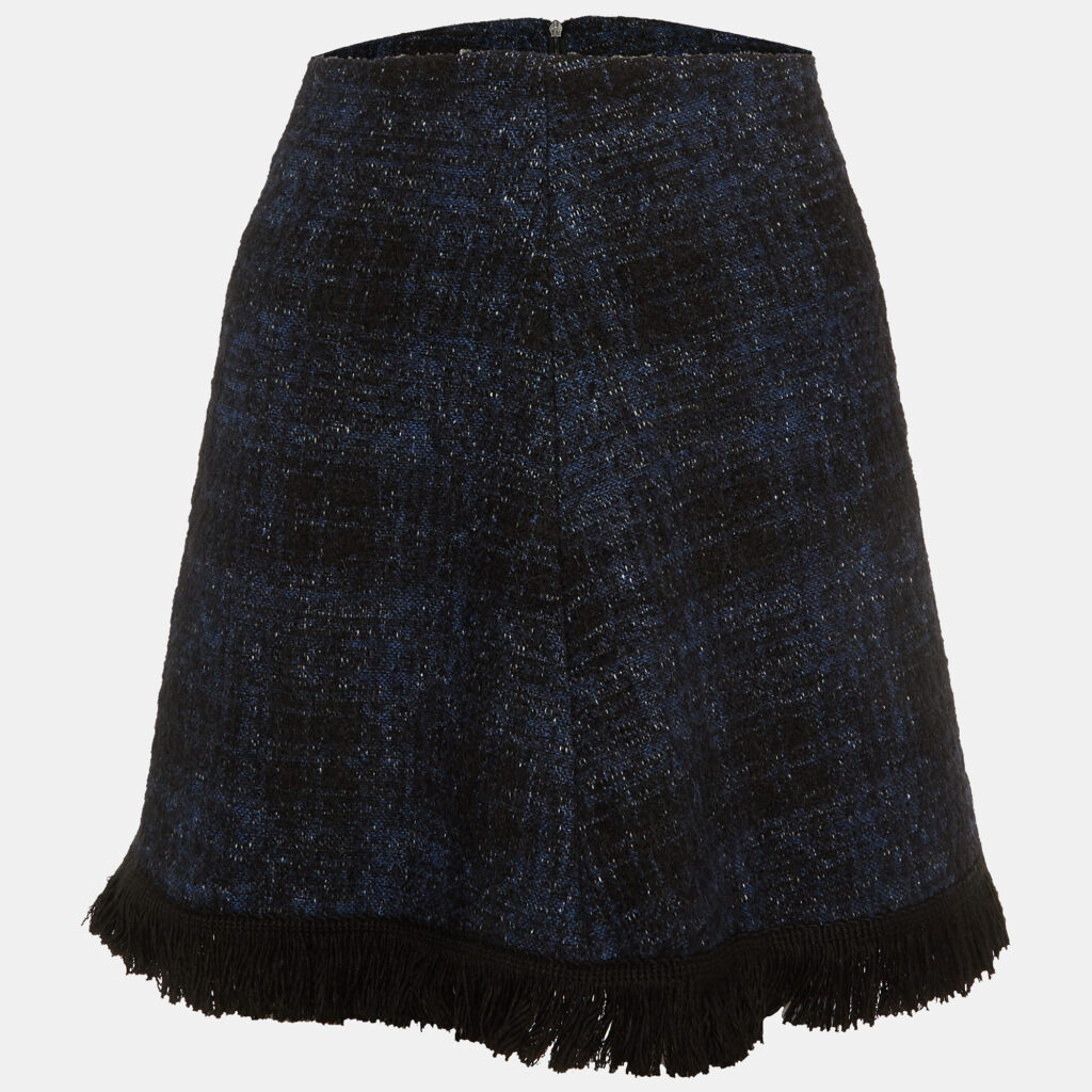 luxury-women-love-moschino-used-clothes-p1148641-001.jpg Love Moschino Navy Blue Tweed Fringed Mini Skirt M