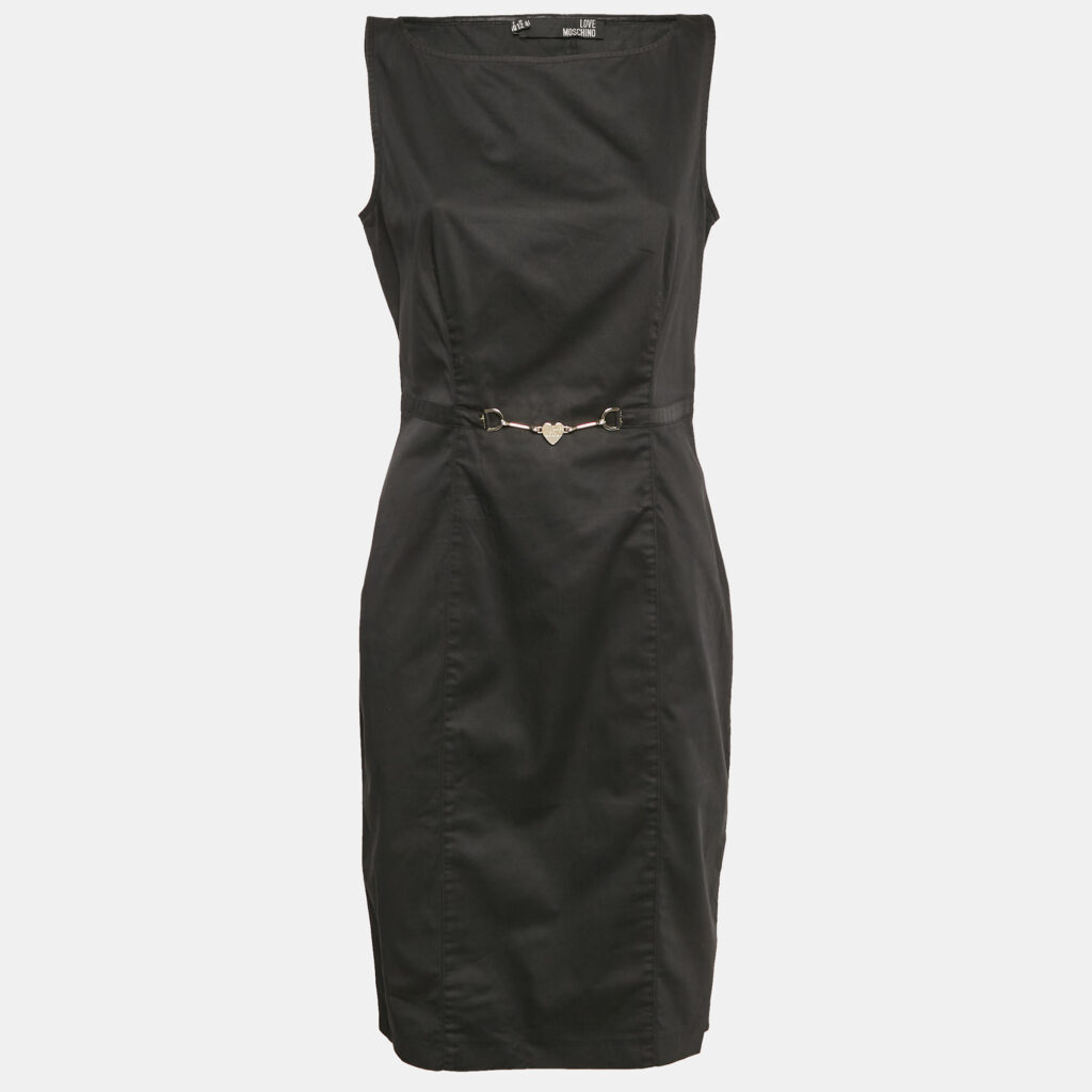 luxury-women-love-moschino-used-clothes-p1150054-006 Love Moschino Black Cotton Waist Metal Embellished Short Dress L