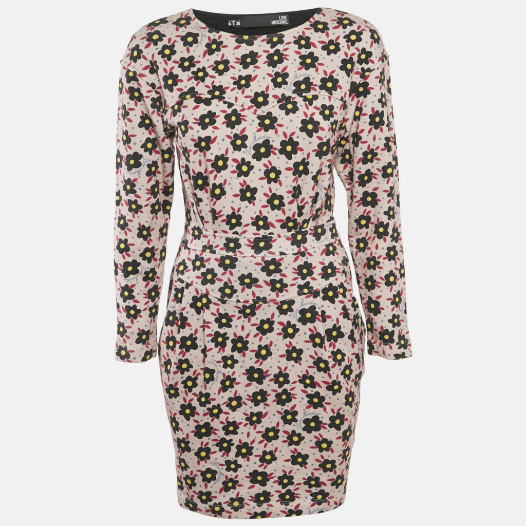 Love Moschino Pink Floral Print Cotton Jersey Mini Dress S