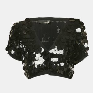 Love Moschino Black Sequined Knit Short Sleeve Cardigan L