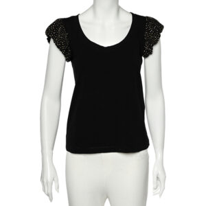 Love Moschino Black Cotton Knit Embellished Puff Sleeve T-Shirt M