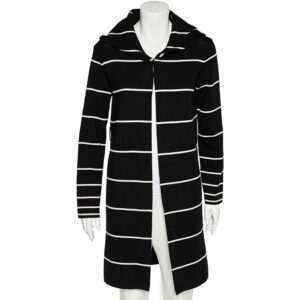 Love Moschino Black Striped Wool Hooded Mid Length Overcoat M