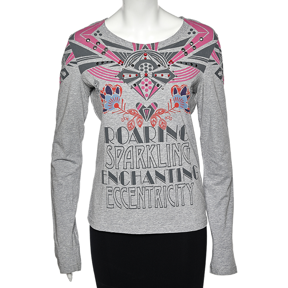 luxury-women-love-moschino-used-clothes-p564386-005 Love Moschino Grey Printed Cotton Long Sleeve T-Shirt L