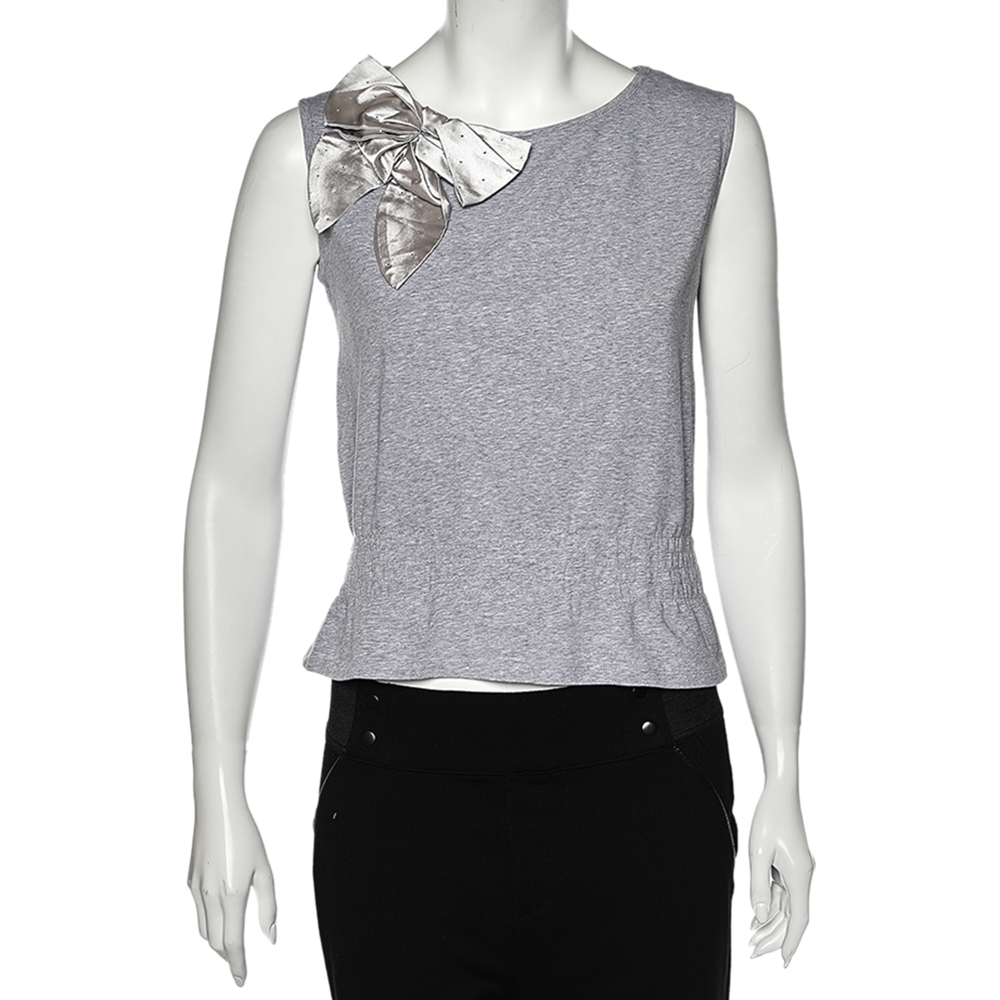 luxury-women-love-moschino-used-clothes-p565173-004-2 Love Moschino Grey Cotton Bow Detailed Sleeveless Top M