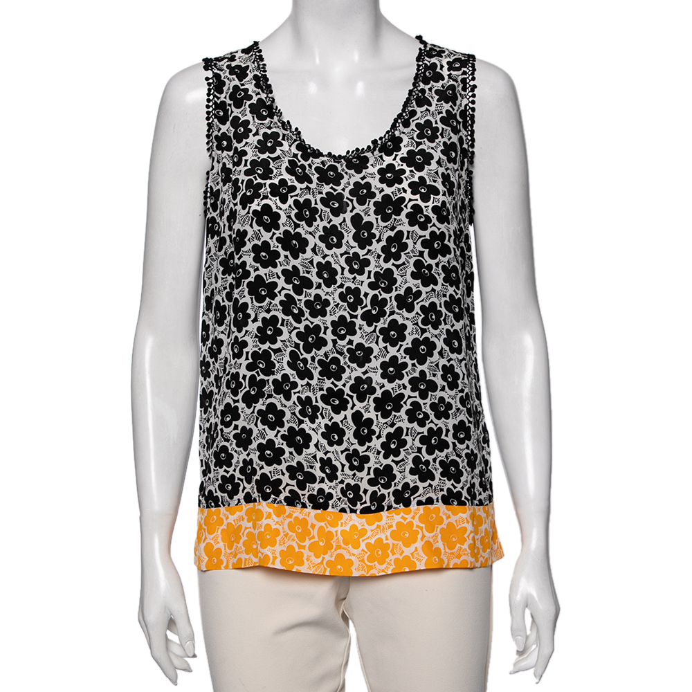 luxury-women-love-moschino-used-clothes-p597235-005-2 Love Moschino White Floral Printed Silk Embroidered Trim Top M