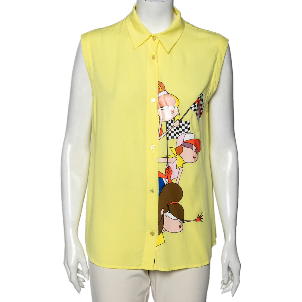 luxury-women-love-moschino-used-clothes-p617463-005-2 Love Moschino Yellow Printed Sleeveless Shirt L