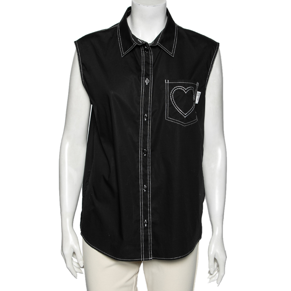 luxury-women-love-moschino-used-clothes-p617574-009-2 Love Moschino Black Cotton Heart Embroidered Sleeveless Shirt L