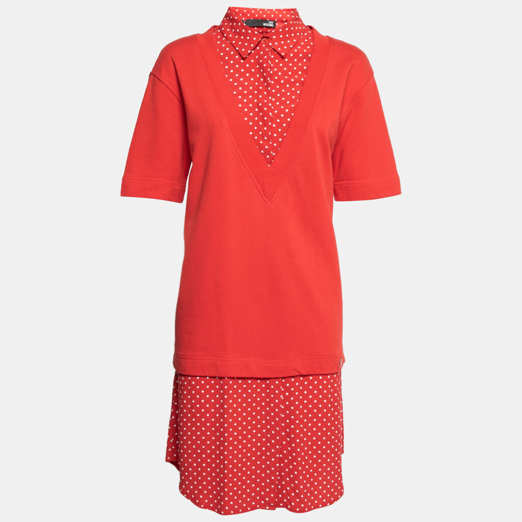 luxury-women-love-moschino-used-clothes-p643520-001-2 Love Moschino Red Cotton & Crepe Inset Short Sleeve Dress M
