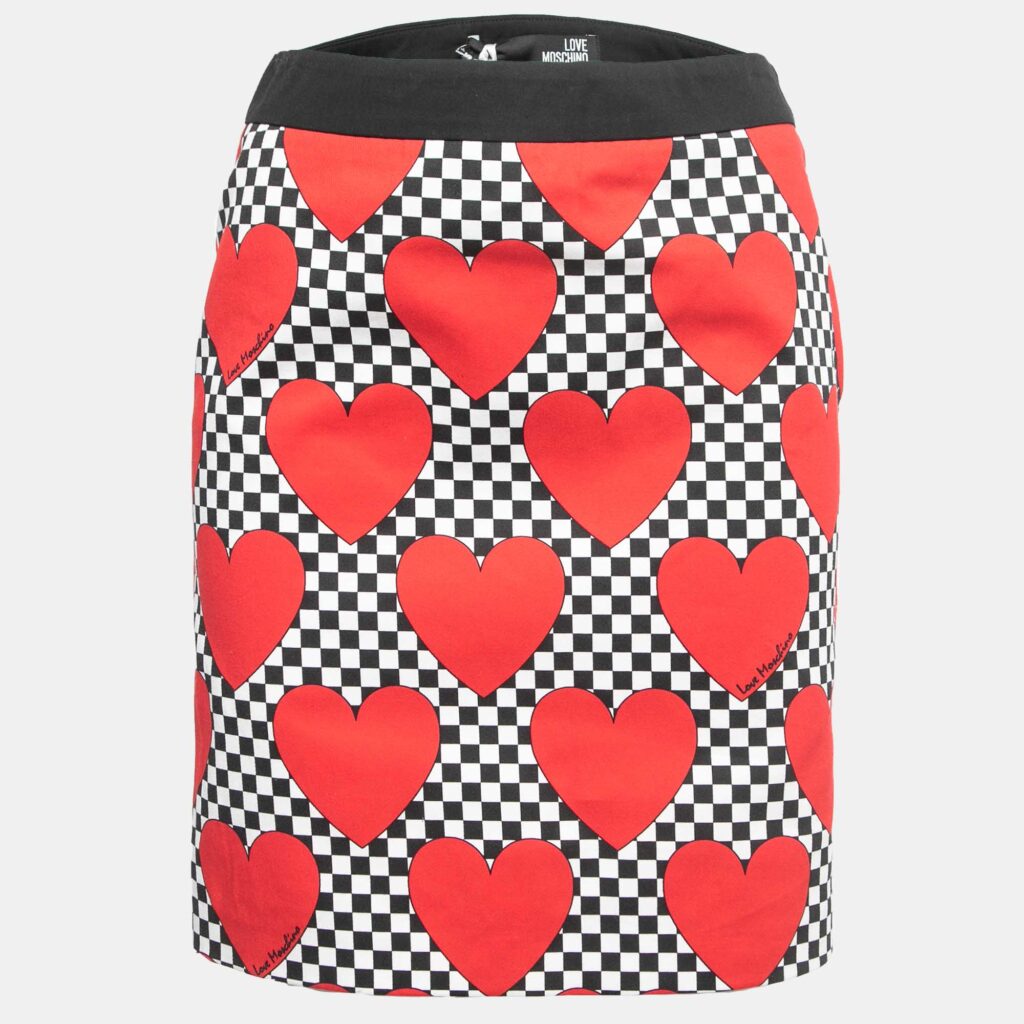 luxury-women-love-moschino-used-clothes-p862891-002 Love Moschino Black Hearts Print Cotton Mini Skirt S