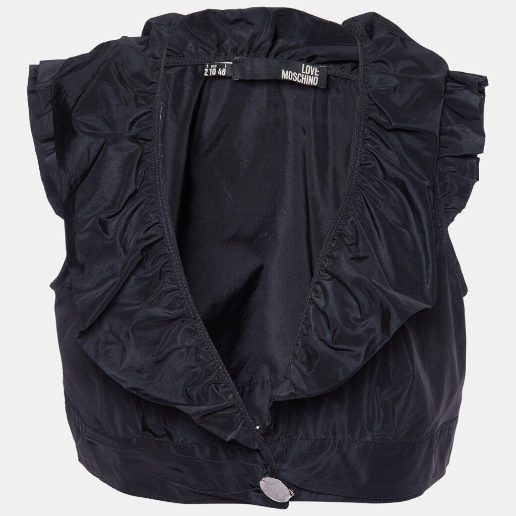luxury-women-love-moschino-used-clothes-p888609-001 Love Moschino Black Synthetic Ruffled Sleeveless Cropped Shrug L