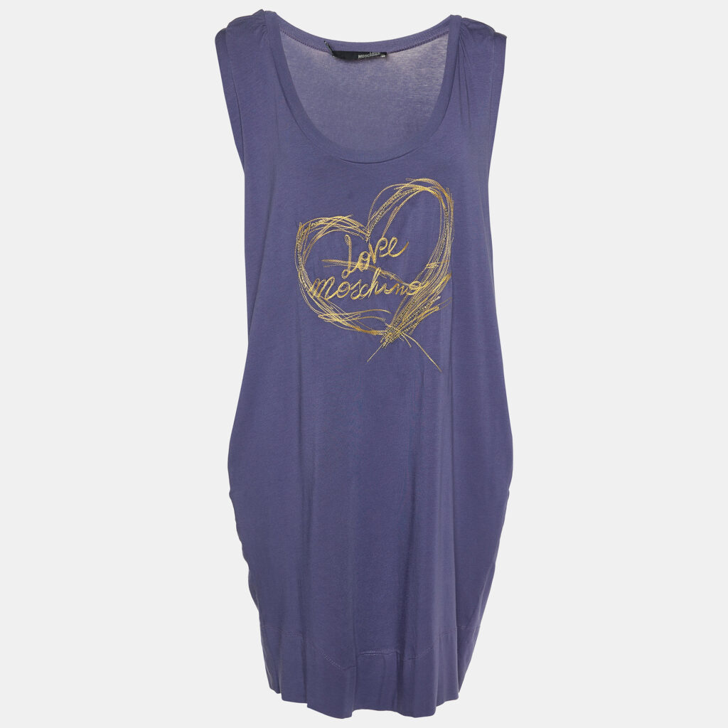 luxury-women-love-moschino-used-clothes-p888664-004 Love Moschino Purple Logo Embroidered Cotton Knit Sleeveless Mini Dress M