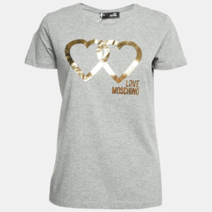 Love Moschino Grey Logo Print Cotton Short Sleeve T-Shirt S