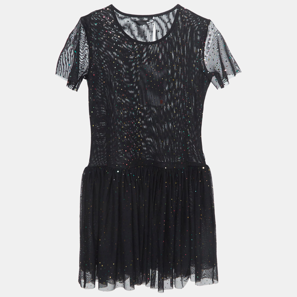 luxury-women-love-moschino-used-clothes-p908441-006 Love Moschino Black Dotted Tulle Gathered Mini Dress M