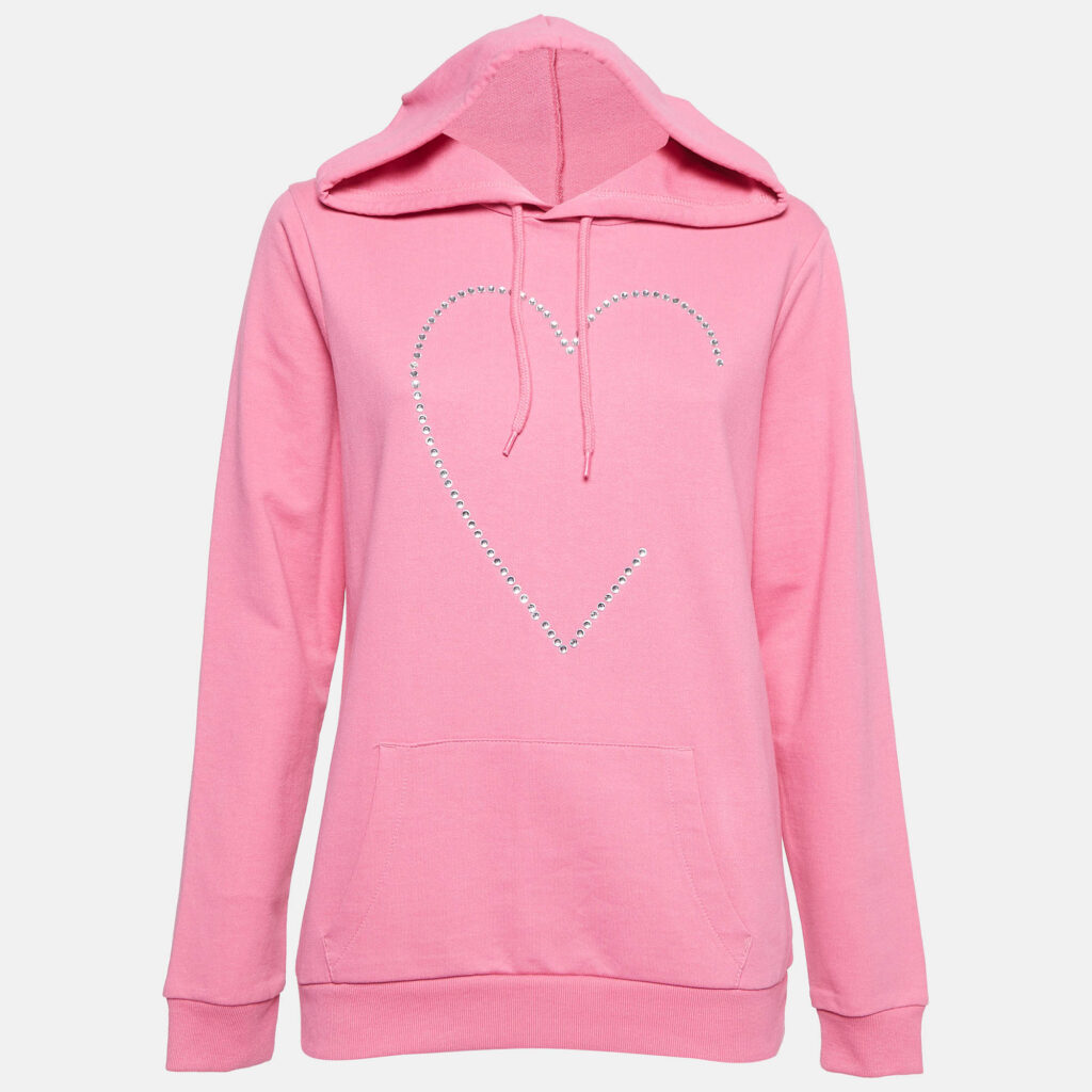 luxury-women-love-moschino-used-clothes-p975761-001 Love Moschino Pink Crystal Embellished Cotton Hoodie S