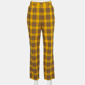 LPA Mustard Yellow Cotton Plaid Slim Trousers L