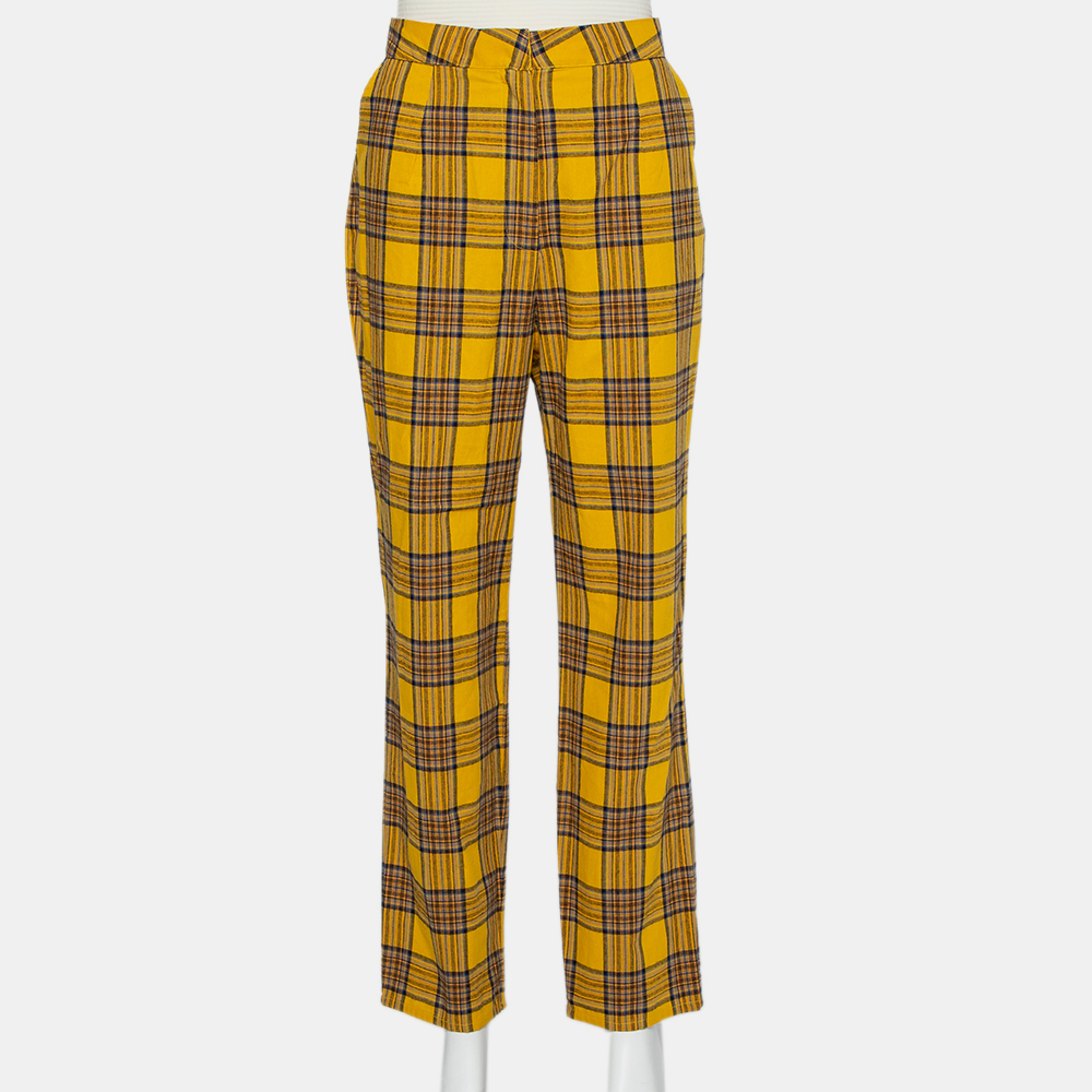 luxury-women-lpa-used-clothes-p430575-008 LPA Mustard Yellow Cotton Plaid Slim Trousers L
