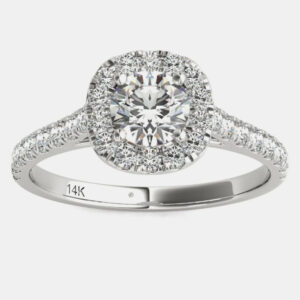 14K White Gold Natural Diamond Halo Engagement Ring (1.00 Ctw) US 7
