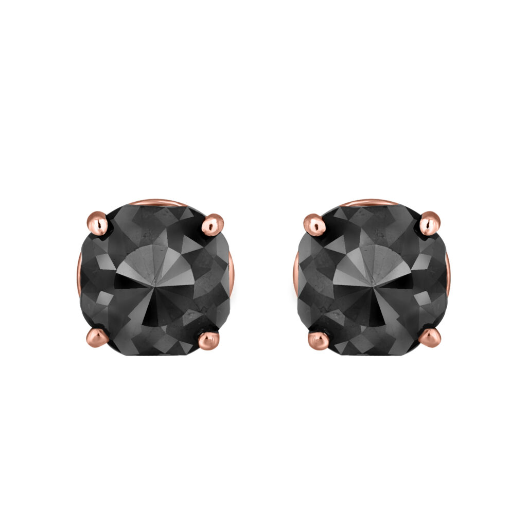 14K Rose Gold Black Stone Stud Earrings (Appox 4.00 cts)