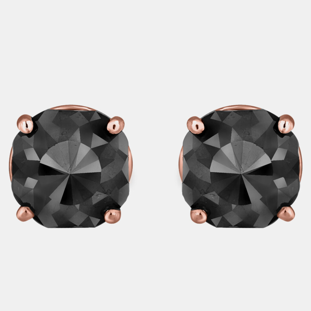 14K Rose Gold Black Stone Stud Earrings (Appox 5.00 cts)